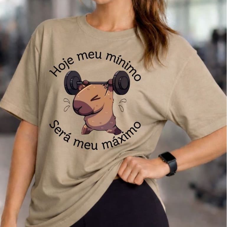 Camiseta Capivara Para Treinos de Academia Hoje Meu Mínimo Será Meu Máximo Treino Pesado de Algodão