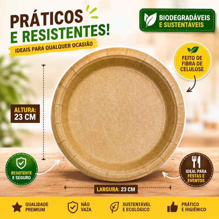 Prato Kraft Refeição Biodegradável Papel Festas Aniversário Silverfestas