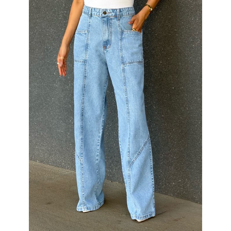 ZOEYA modern chic 433 Calça Jeans wide leg pantalona Feminina Sem Elastano