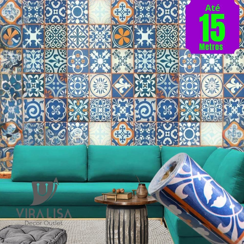 Papel de Parede Adesivo Azulejo Português Autocolante Rolo 5m x 45cm Cozinha Banheiro