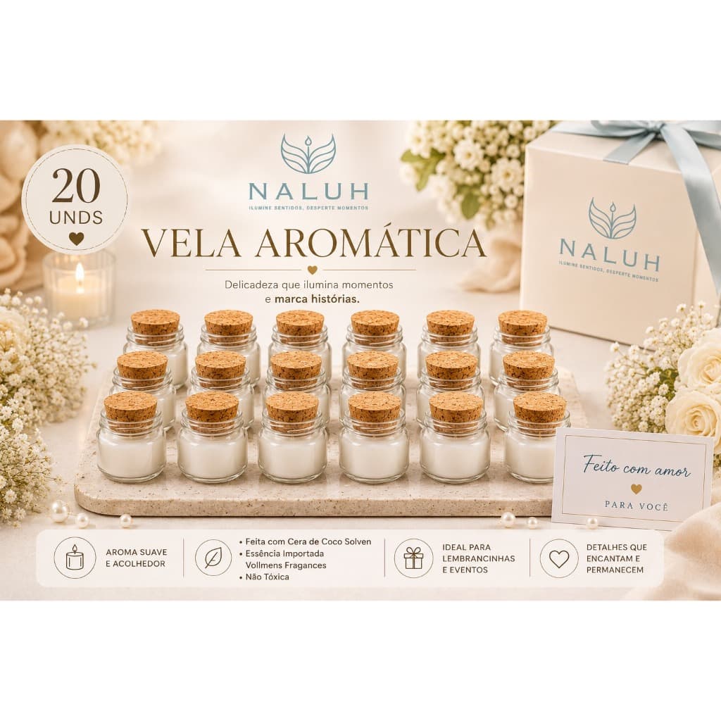 20 Mini Velas Veganas P/ Lembrancinhas Brindes Elegantes - SEM  Personalização