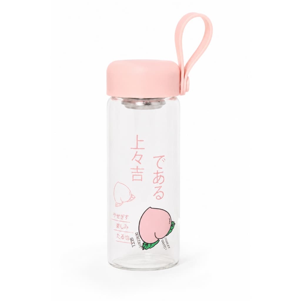 Garrafa Squeeze de Vidro 480ml com Infusor Inox Tampa Hermética e Alça Rosa Aesthetic