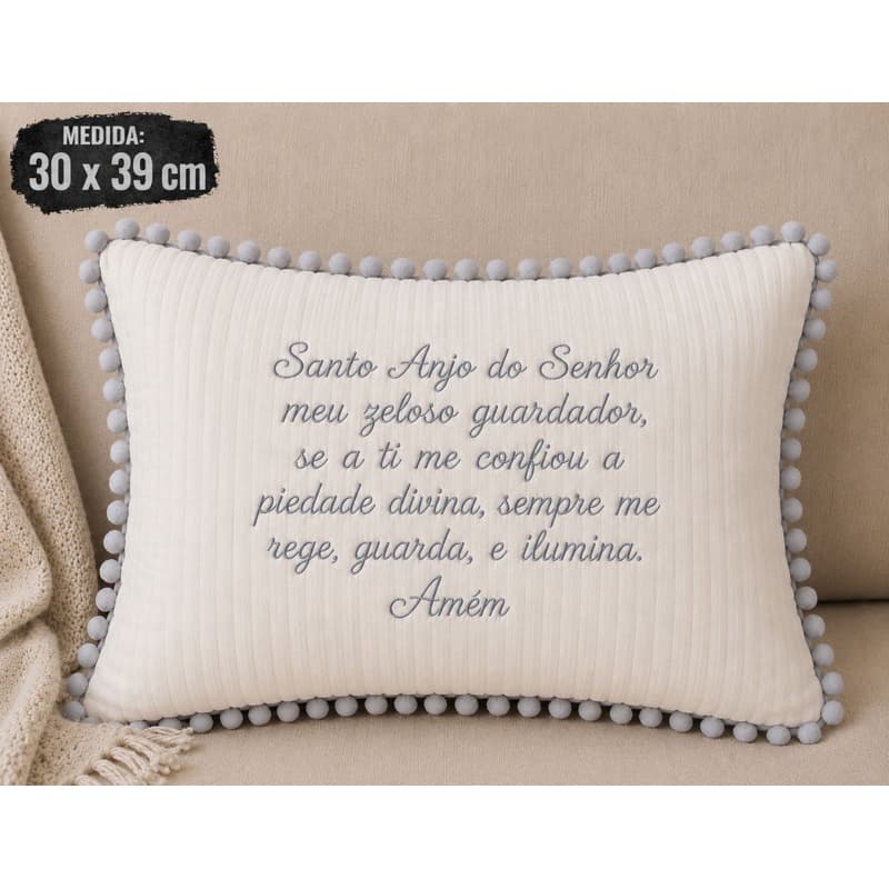 Almofada Oração Santo Anjo do Senhor 30x20cm - Bordado com Anjinho  Algodão Macio com Enchimento Antialérgico Presente