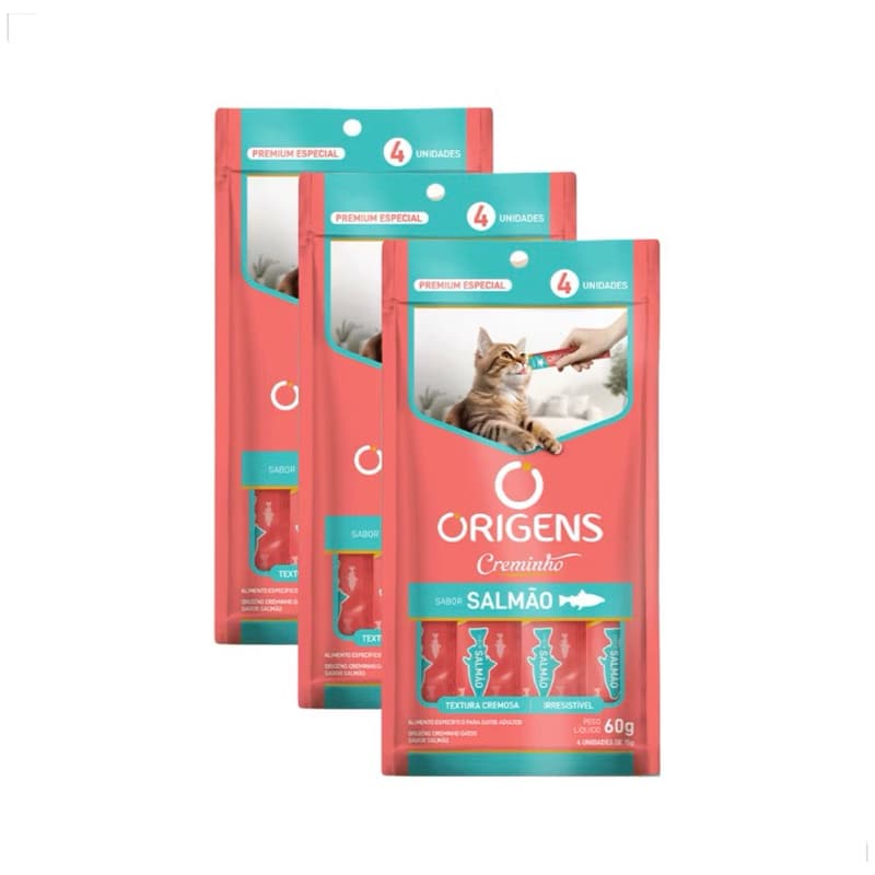kit 3 Petisco para Gatos Origens Creminho 60g Salmão