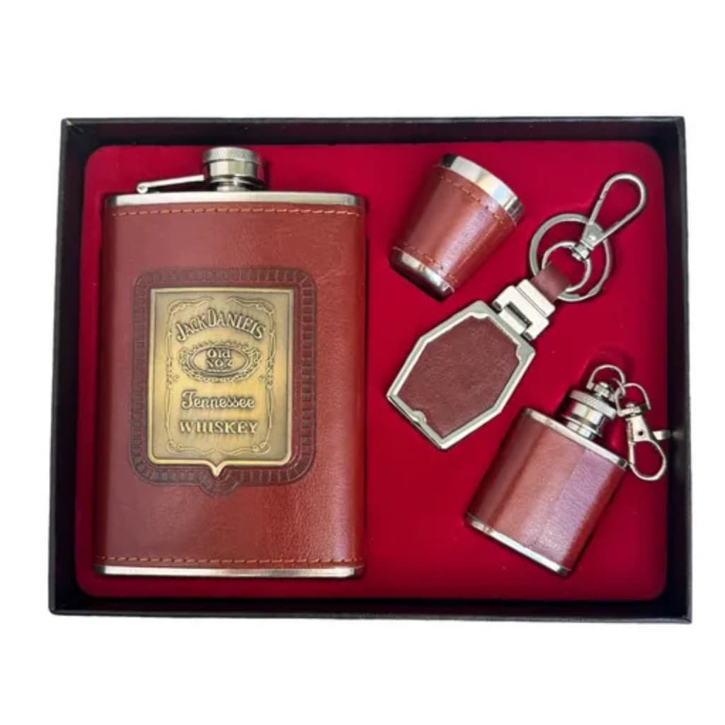 Kit Cantil Frasco Porta Bebidas Chaveiro Copo Shot Whisky Cor Vermelho