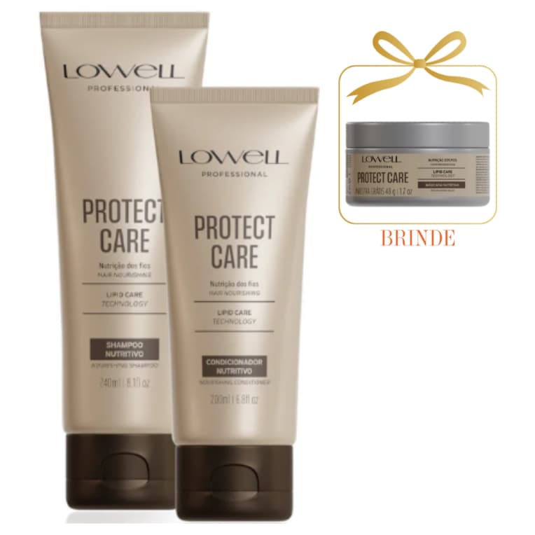 Kit Protect Care Nutrição Lowell Shampoo 240ml e Condicionador 200ml + BRINDE Sache Lowell