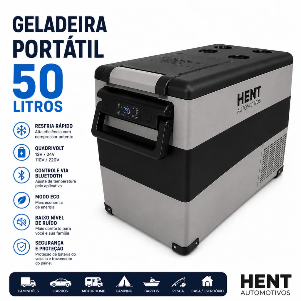 Geladeira Portátil 50L Quadrivolt Camping, Caminhão, barco, motorhome, Lanchas, Praia. pesca