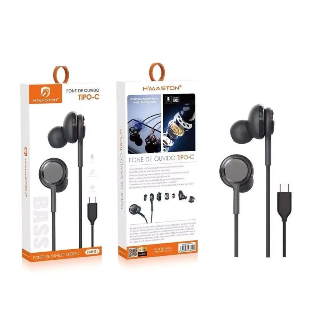 Fone de ouvido Tipo-c H'maston EAR-01 1,2 metro para Samsung e PC