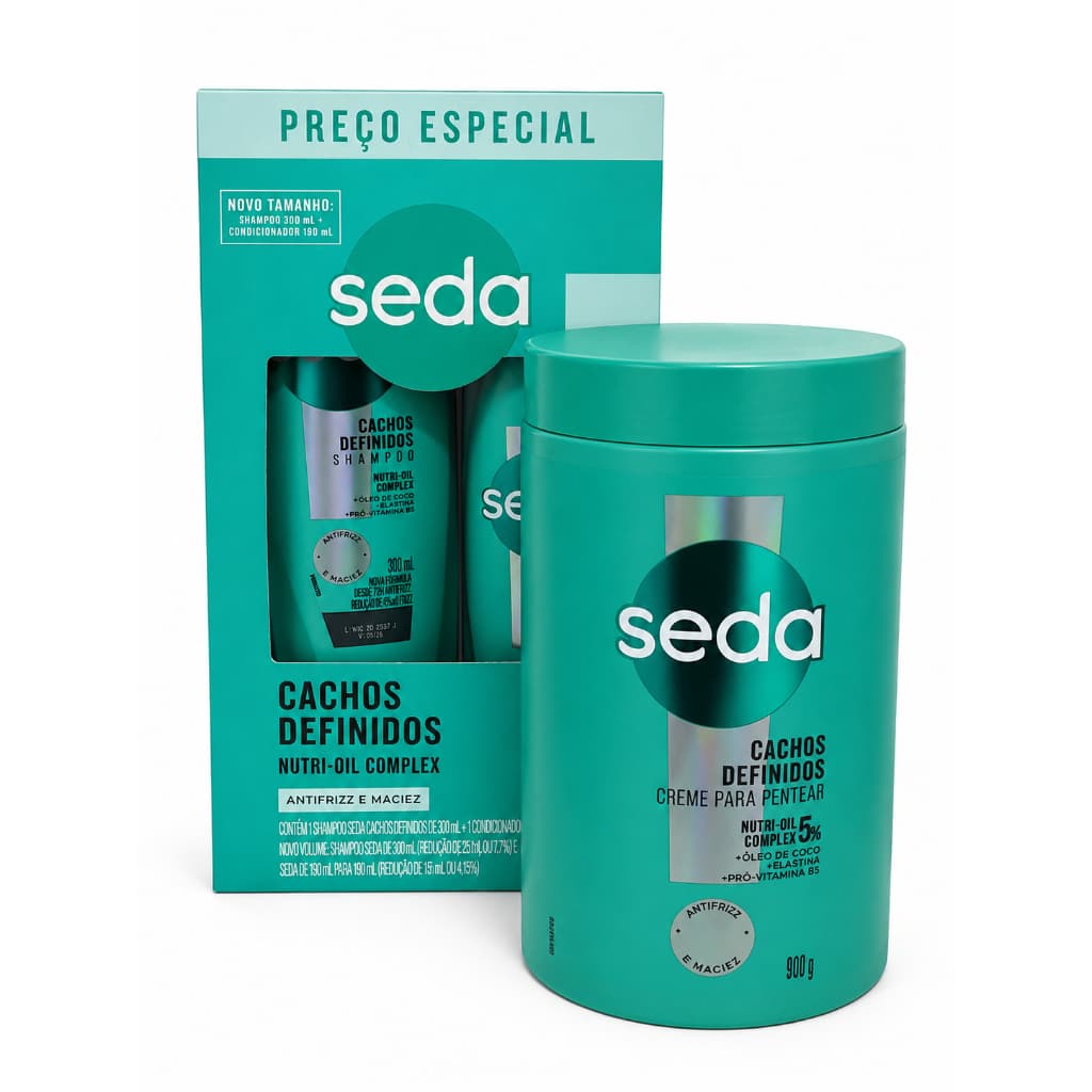 Kit Seda Cr Pentear Cachos Definidos 900g + Shampoo + Cond 300/190ml Cachos Definidos