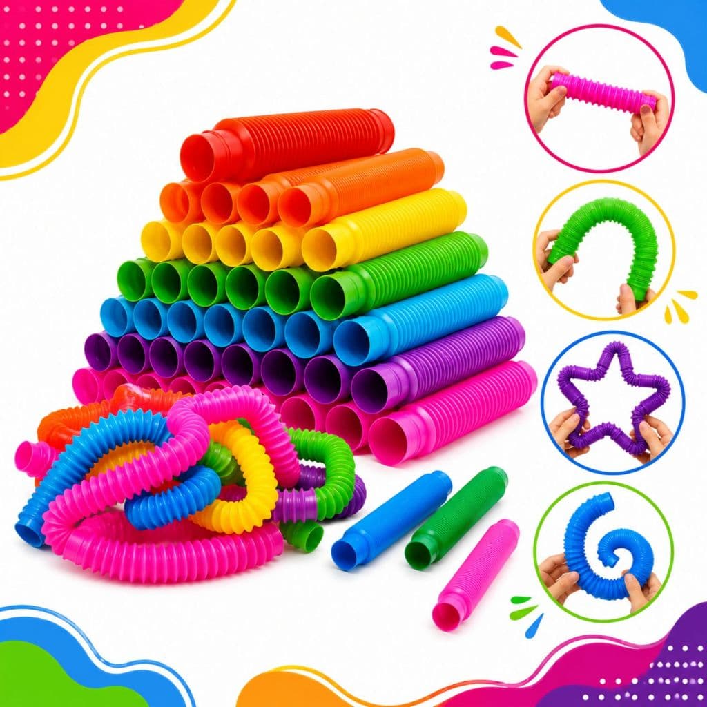 Kit 12/24 Poptube Fidget Toys Pop It Tubo Colorido Estica e Volta Sensorial Descompressão Anti Stres