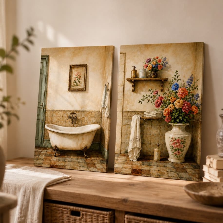 Quadros Decorativo 2 Peças Banheiro Lavado Hall