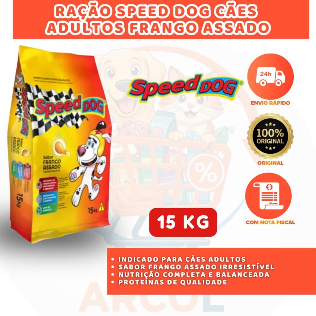 RAÇÃO SPEED DOG CÃES ADULTOS FRANGO ASSADO 15KG NUTRIÇÃO COMPLETA E SABOROSA