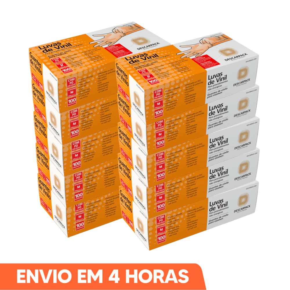 Luva de Procedimento Vinil Transparente Com Pó 500un Selo Anvisa Descarpack