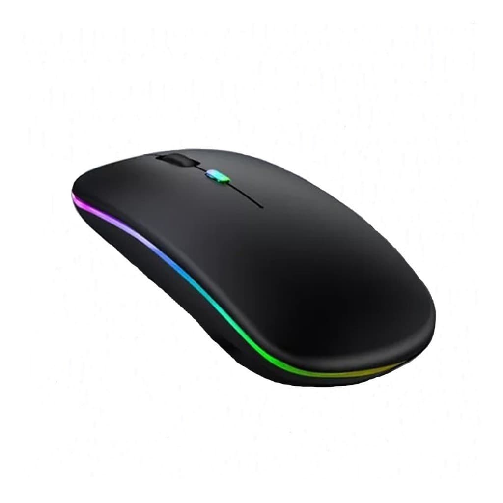 Mouse Sem Fio Ergonômico Preto - Recarregável, Clique Silencioso, LED RGB