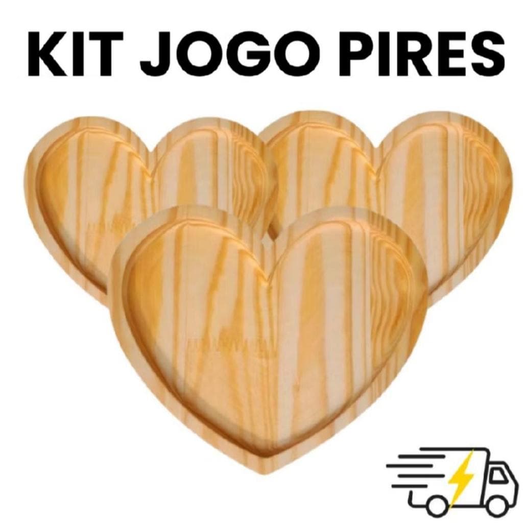 Kit Jogo de Porta Copos Madeira Pinus Coração Pires de Madeira Redondo Descanso para Xicara Flor