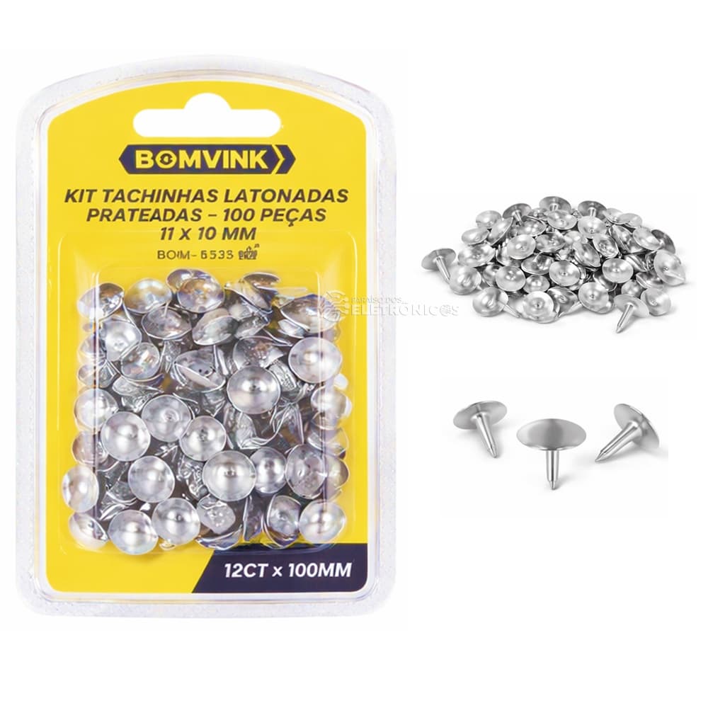 Tachinhas Prateadas 10mm x 11mm para Escritório Escola e Artesanato BOM5325
