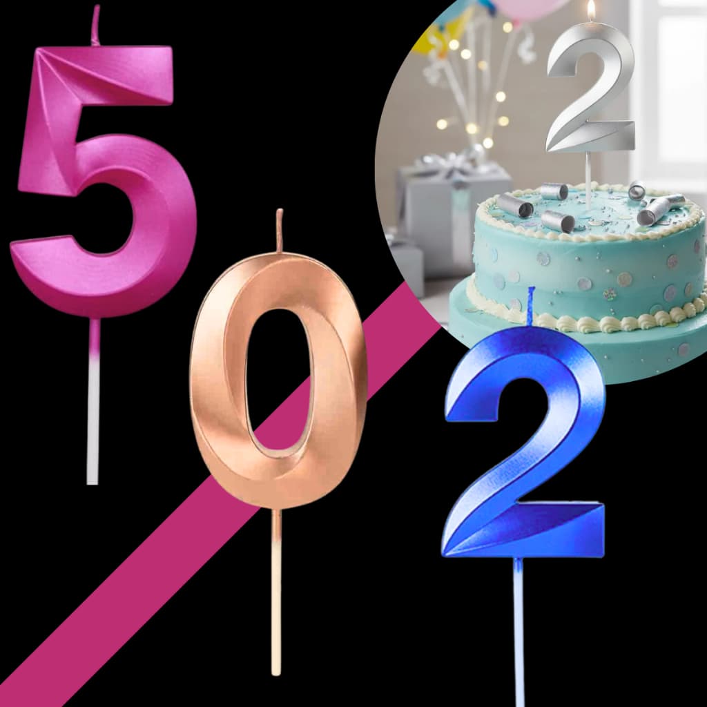 Vela de Aniversário Numero Bolo Prata Dourada Perolizada Festas