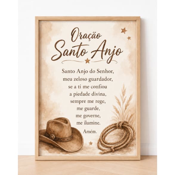 Quadro Decorativo Cowboy Oração Santo Anjo Corda Chapéu Menino Menina Infantil Sala Quarto