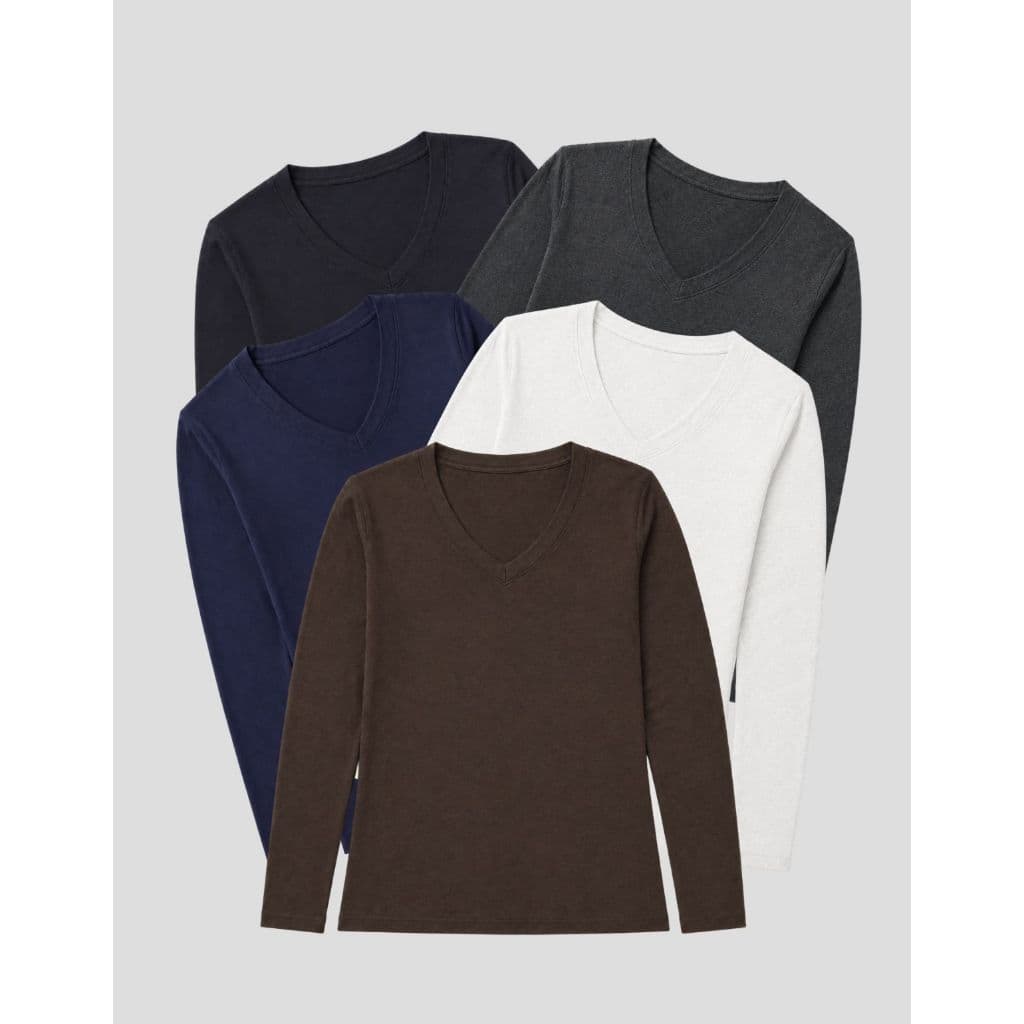 Kit 5 Blusa Manga Longa Gola V Feminina Quentinha Inverno Frio Diário Multicolorido Moda Feminina