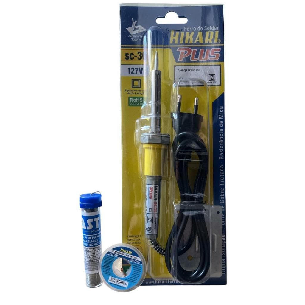 Kit Solda: Ferro de Solda 127V+Tubinho 25g+ Malha Dessoldadora 1.5m
