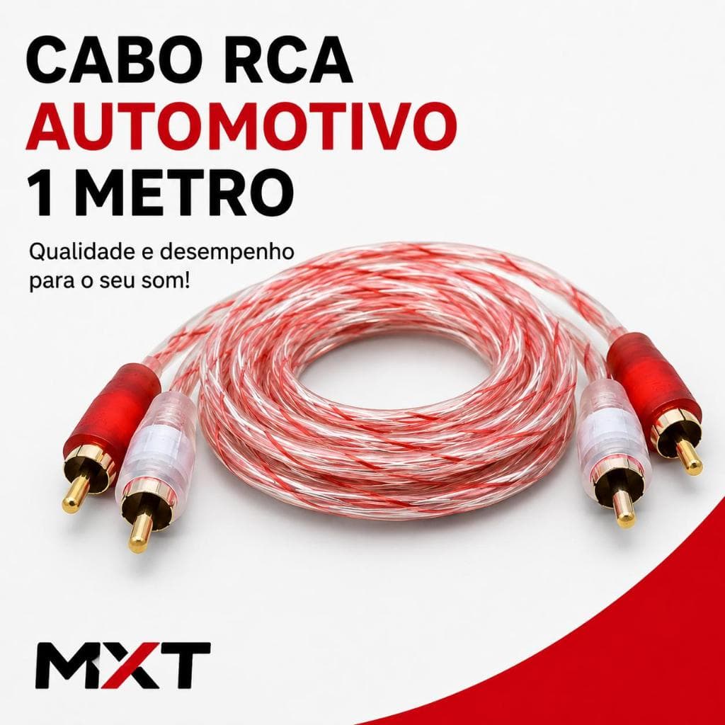 Cabo RCA Automotivo 1 Metro MXT Áudio Som Stereo Amplificador Módulo Conector Macho Alta Qualidade