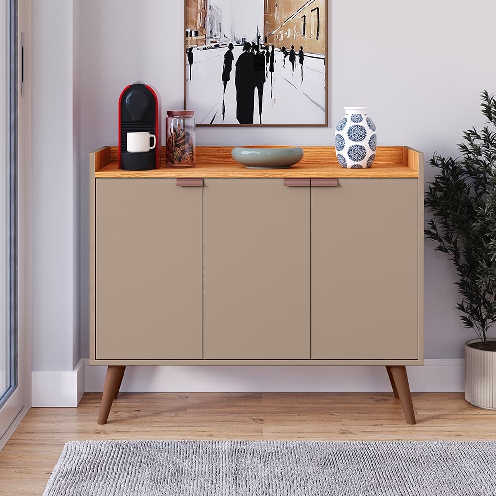 Rack Aparador Retrô Moderno Com Prateleira E 3 Portas Decorativo Emirados Quarto Flix Buffet