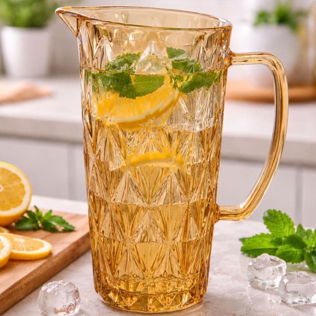 Jarra De Vidro Diamond 1L Para Água Suco Drinks Diamante Âmbar Vidro Grosso Resistente Jarra Luxo Mesa Posta