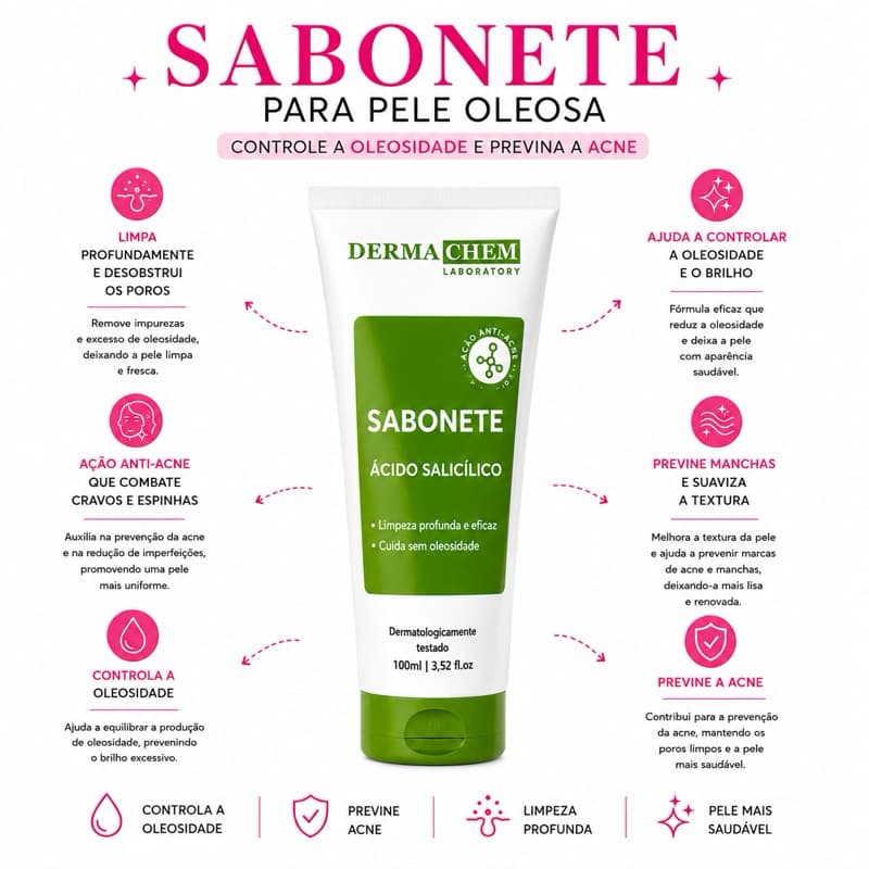 Sabonete Facial Tratamento da Pele OLEOSA - Dermachem – Anti Acne – Controle da Oleosidade