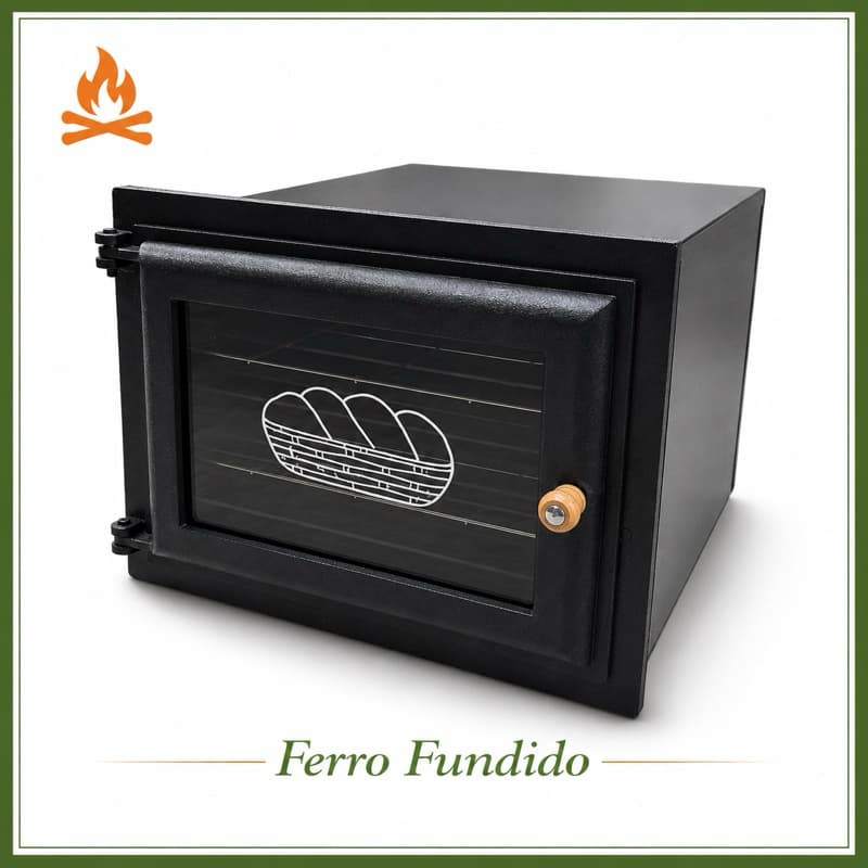 Forno Grande Fogão A Lenha 54x40x51 Porta Vidro Pão Caixote Aço Fundido