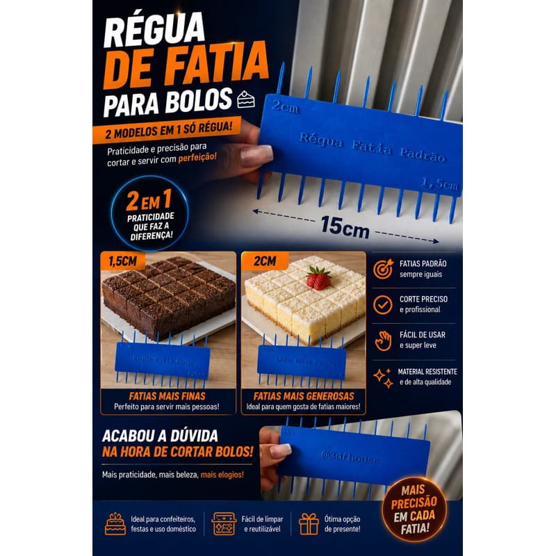 Régua de Fatiar Bolo 2 em 1 – Cortador de Fatias 1,5cm e 2cm – Precisão Profissional | Régua padrão para bolos