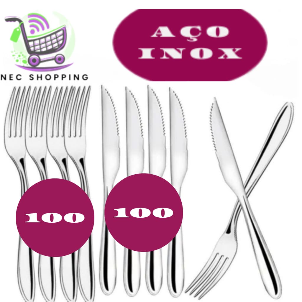 jogo 200 Peças Talheres 100% Inox 100 Garfo 100  Faca  Premium Casa Cozinha Restaurante Banquete Resort