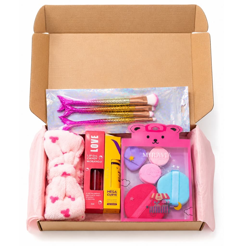 Kit Maquiagem Completo Gloss Rímel de Cílios Pincel Maquiagem Esponja Faixa Skincare Profissional