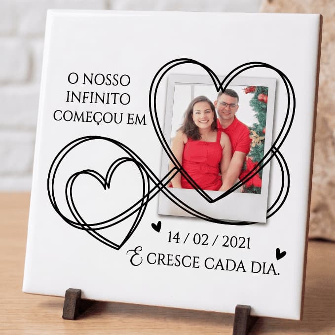 Azulejo Personalizado com Foto e Data | Presente Casal Namorados | Lembrança Romântica Decorativa