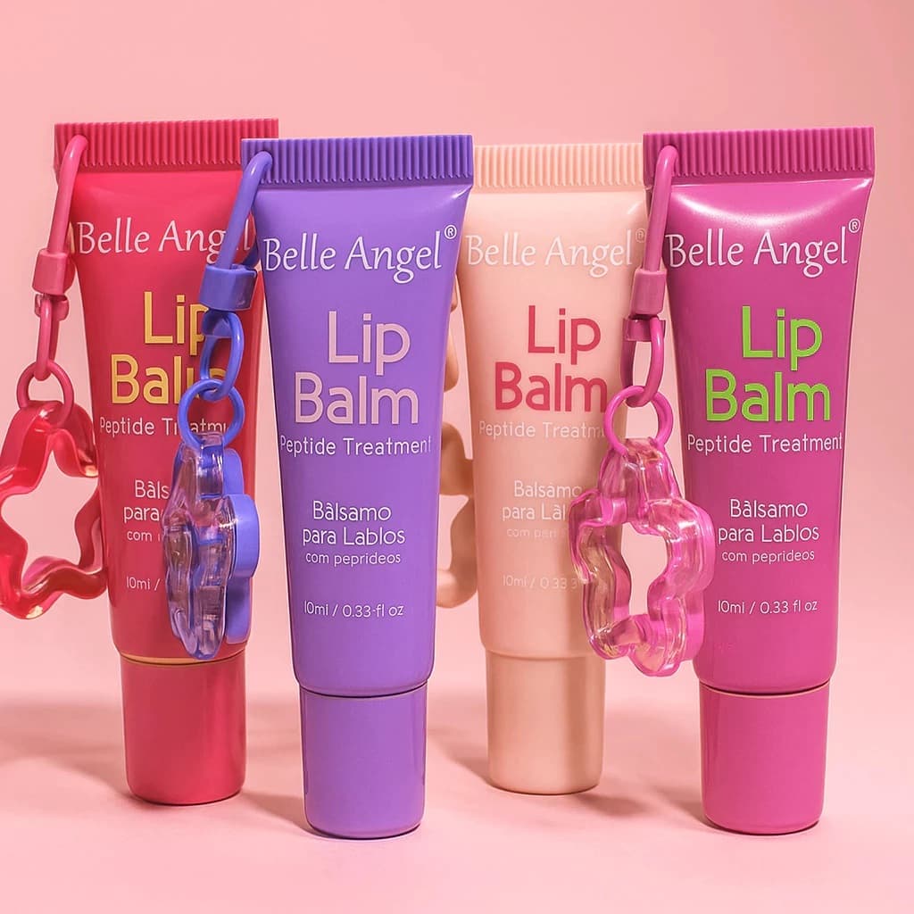 Kit com 4 Lip Balm Com Chaveiro Frutas Kids Hidratante Labial Belle Angel