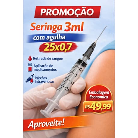 Seringa 3ml Com Agulha 25x0,70mm C/ 100 Unidades - Descarpack