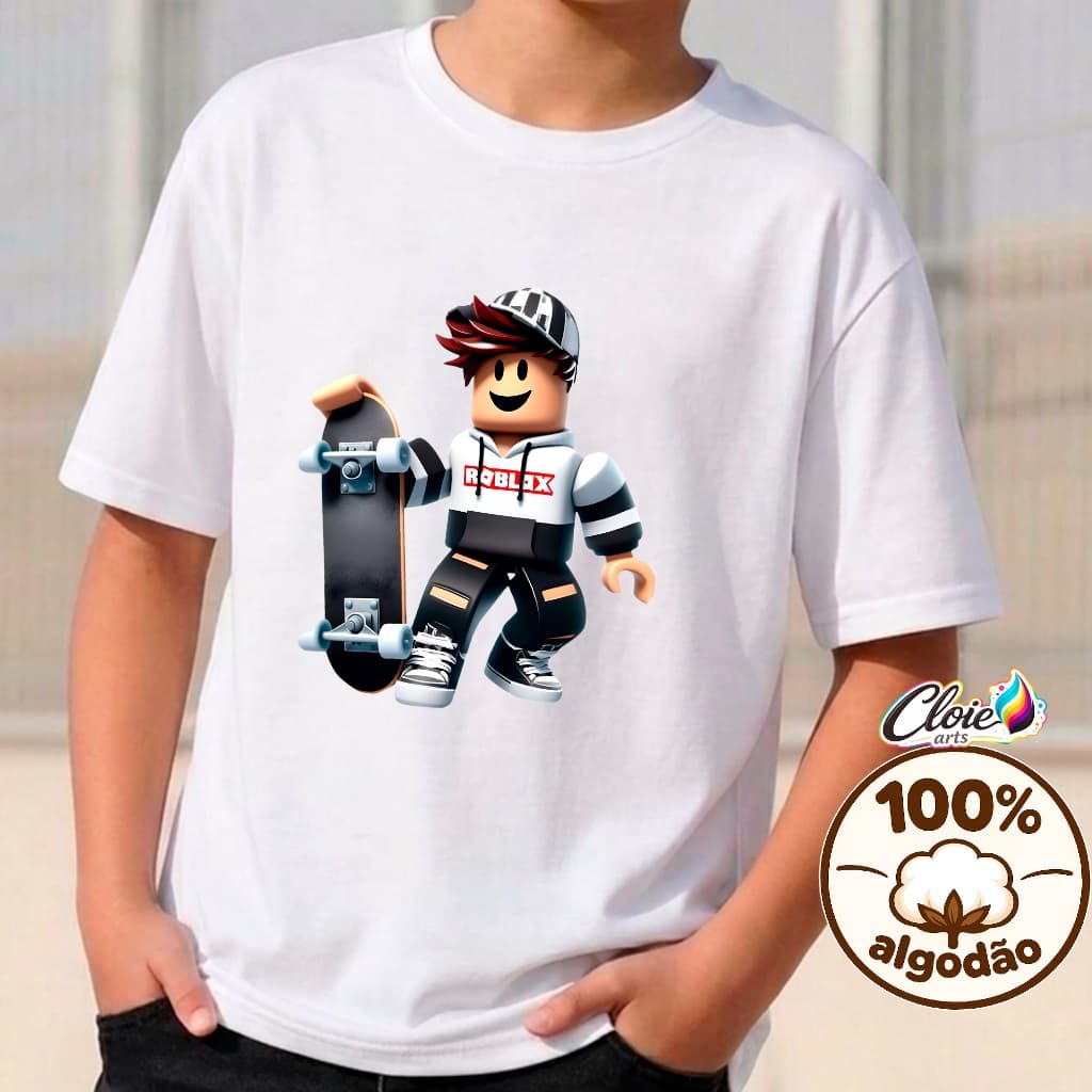 Camiseta Infantl 100% Algodão Roblox  Skate Estilo Gamer Jogos Popular Ideal Para  Crianças  que Amam  Games e Diversão.