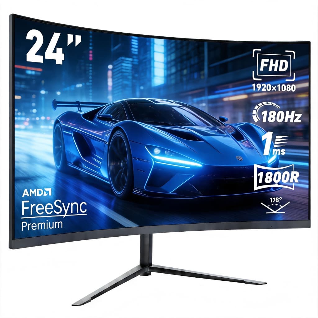 Monitor Gamer Curvo 24” IPS Full HD 180Hz – 1ms, FreeSync, Tela Ultrafina, HDMI/DisplayPort, VESA