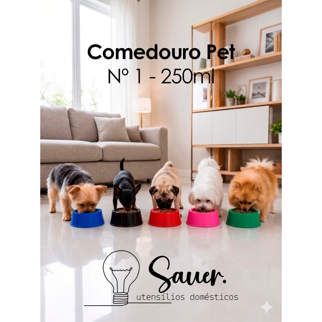 Kit Comedouro Pet Pote Ração e Água 250ml Cachorro Filhote e Gato Plástico Resistente Atacado