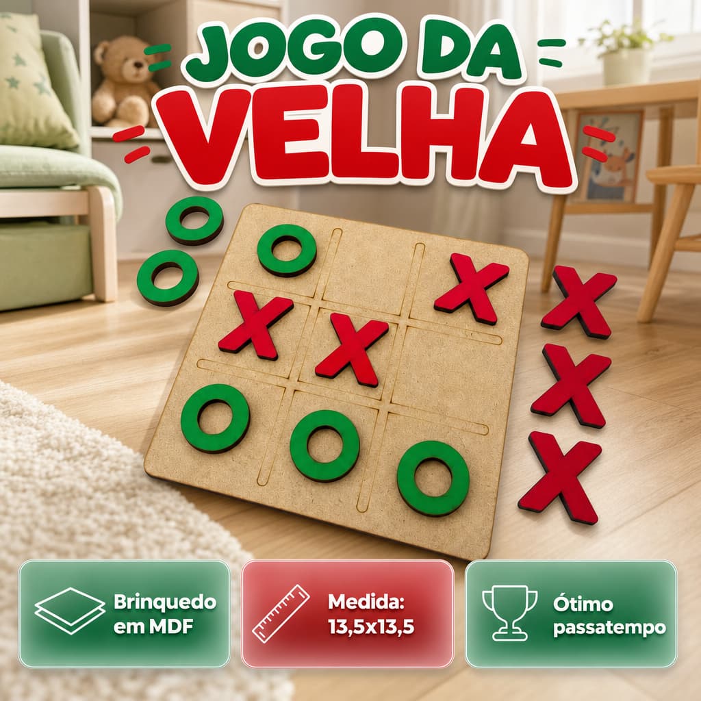 Jogo da Velha em MDF Brinquedo Educativo Infantil 13,5x13,5cm