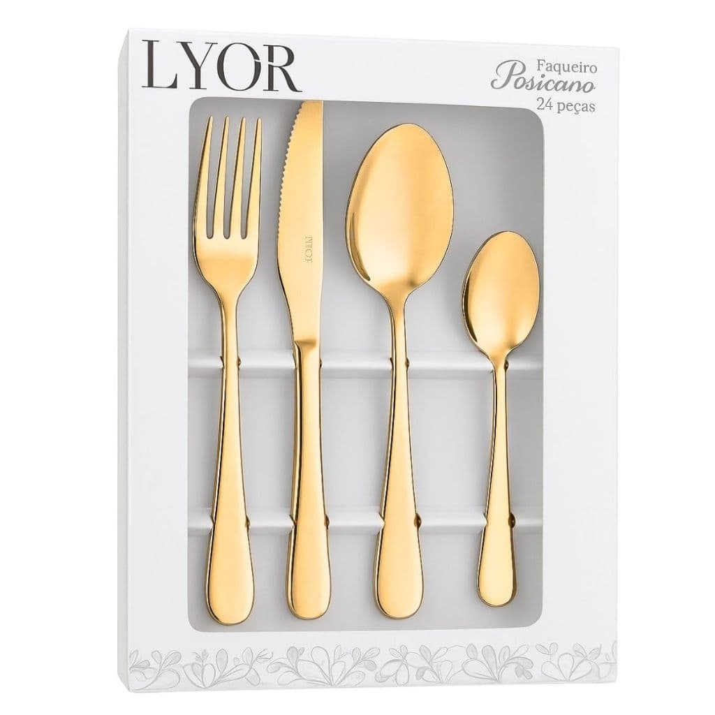 Faqueiro Aço Inox Dourado Prata 24 Peças  Lyor Luxo Positano
