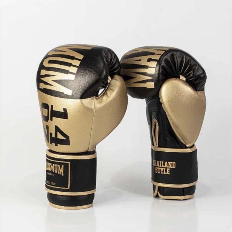 Luva de Boxe e Muay Thai Dourada/Preta Power Face - Intermediária - Maximum