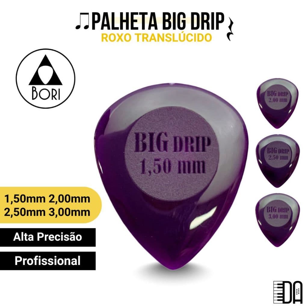 Palheta BORI MINI DRIP Gota Guitarra Violão Roxo Translucido