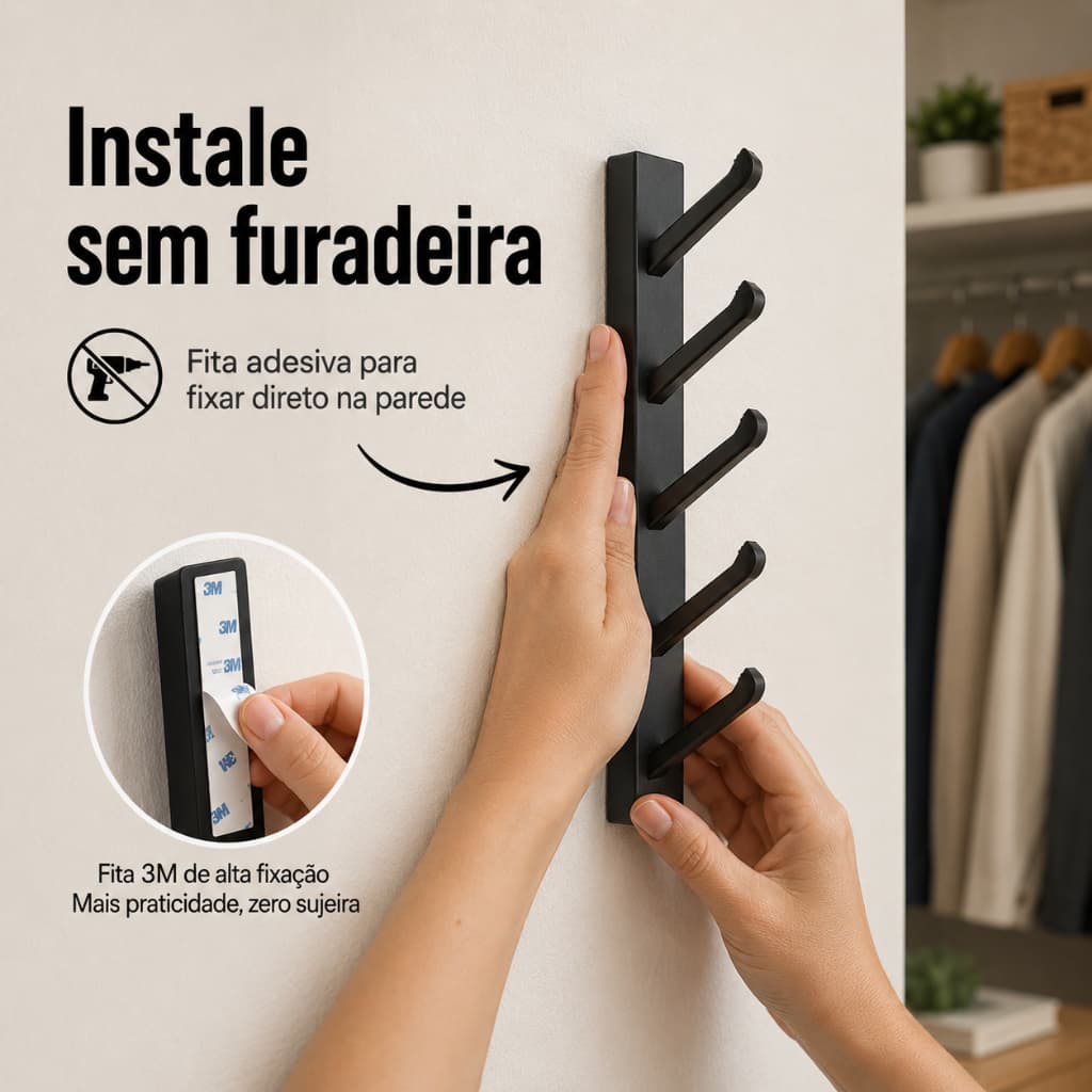 Suporte para Boné Resistente até 5 Bonés de Parede Ganchos Organização