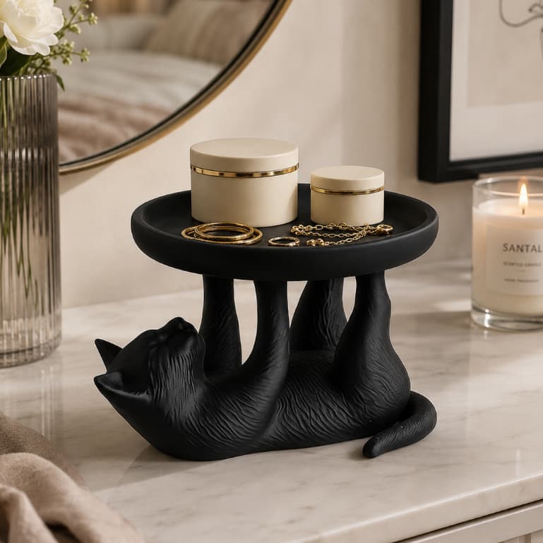 Porta Joias Gato Preto Bandeja Grande Decorativa Organizador de Anéis Colares e Bijuterias