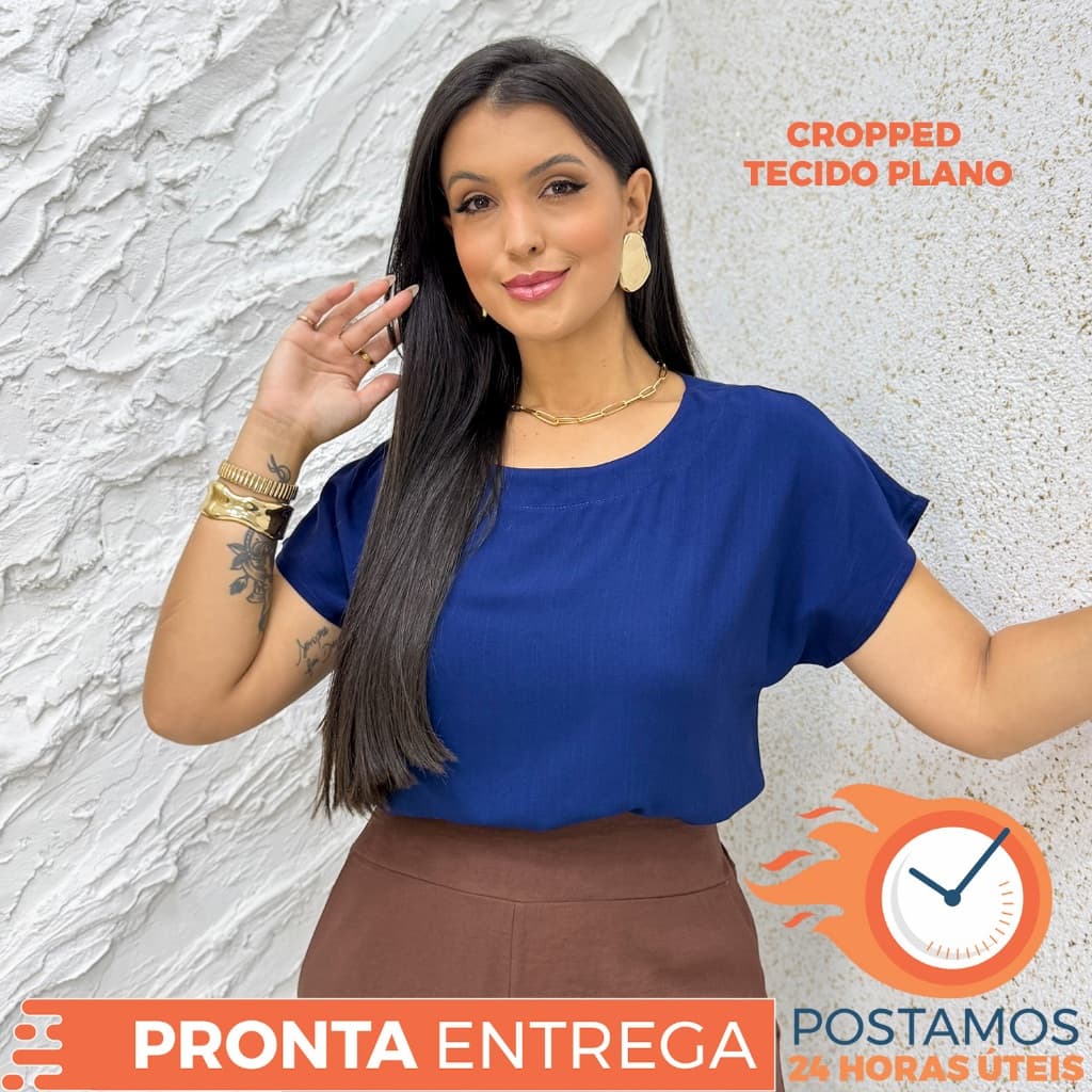 Blusa Feminina Curta Cropped com Manga Japonesa Viscose Estilosa Tshirt