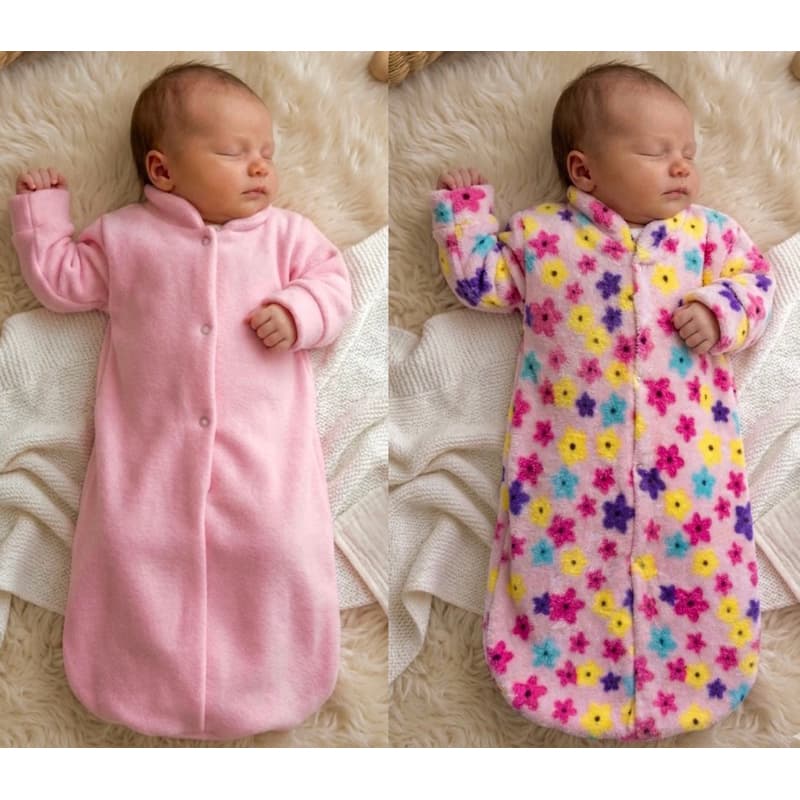kit 2 Peças Liso+Estampado Sacos De Dormir Com Manga Para Bebê Soft Quentinho Inverno Noite Segura Menina