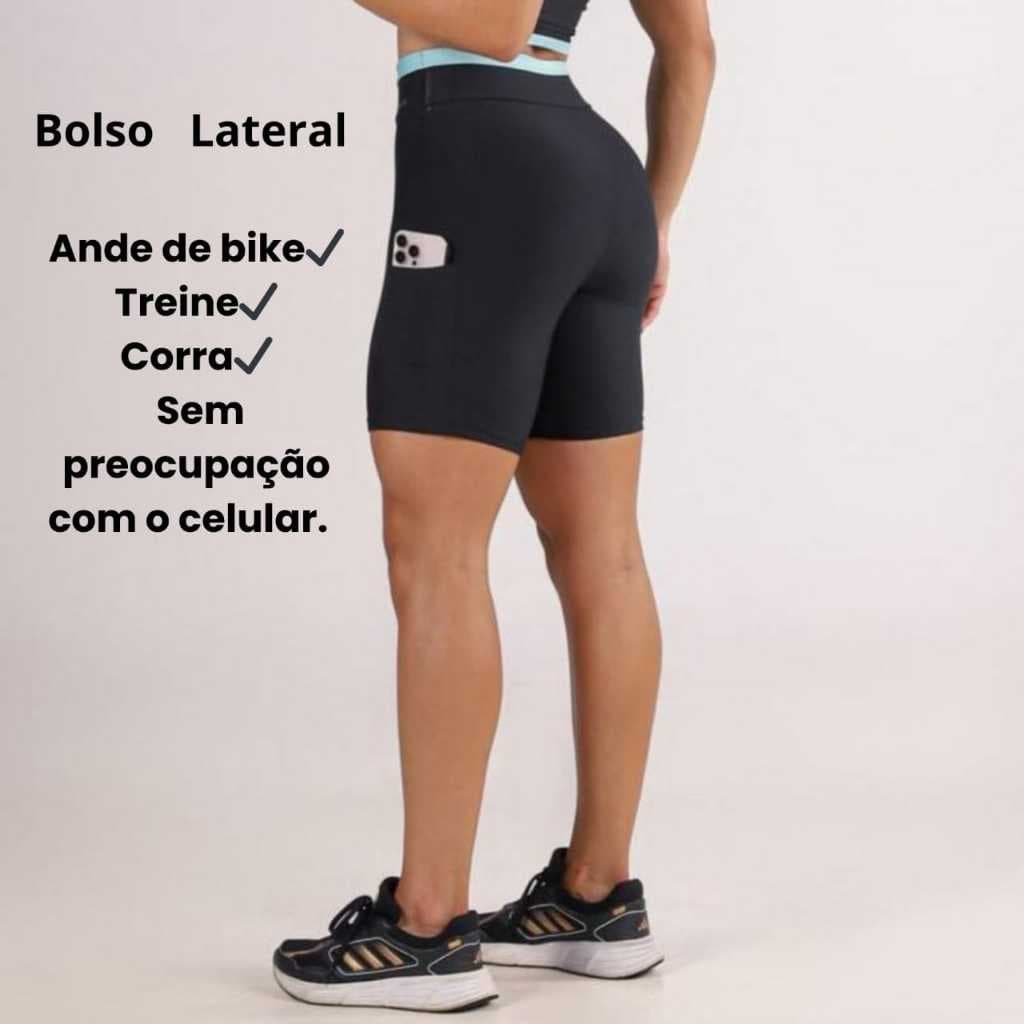 Shorts Médio Com Bolsos - Porta Celular - Zero Transparência - Roupa de Academia Feminina