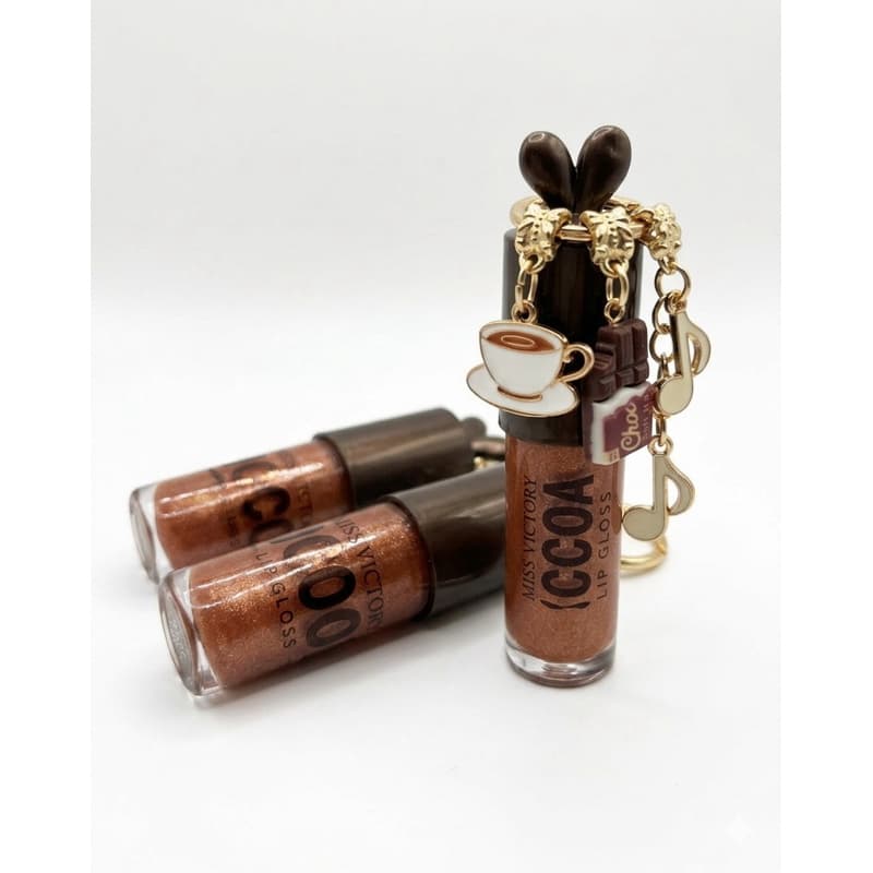 Lip Gloss Labial Chocolate Chaveiro Fofo Xícara e Chocolate Maquiagem Dupe Bunny Brilho Intenso Marrom Glitter Hidratado