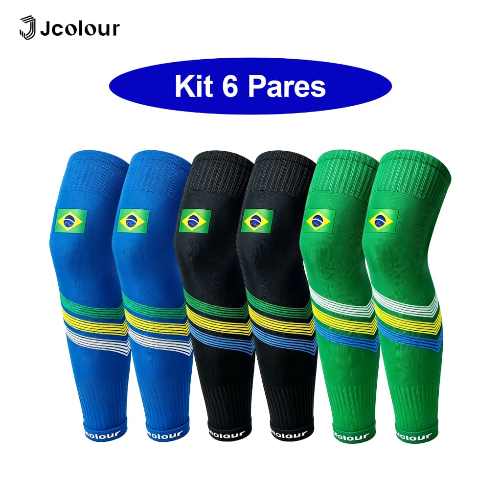 Kit 6 Jcolour Joelheira Longa Compressão Brasil | Proteção Joelho para Futebol, Ciclismo e Academia