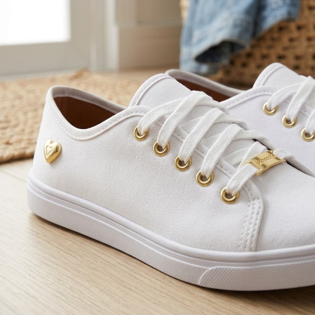 Tênis Feminino Branco Casual Leve Conforto Ping Coração